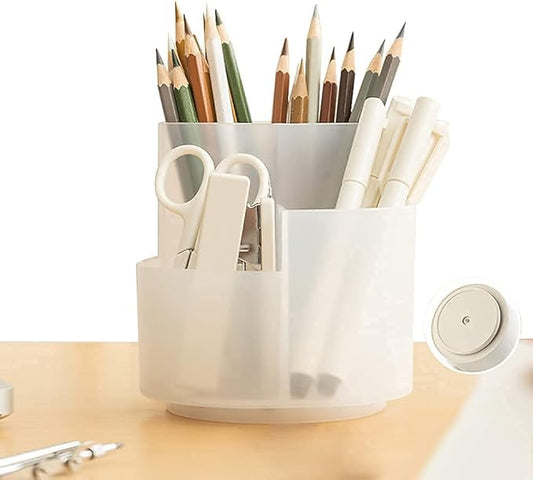 Rotating Pen Holder 3 Compartments, School Supplies Organizer for Pen, Colored Pencil, Art Brushes, Desktop Storage Box in Classroom & Art Studio, Gift for Teachers, Classmates, and Friends