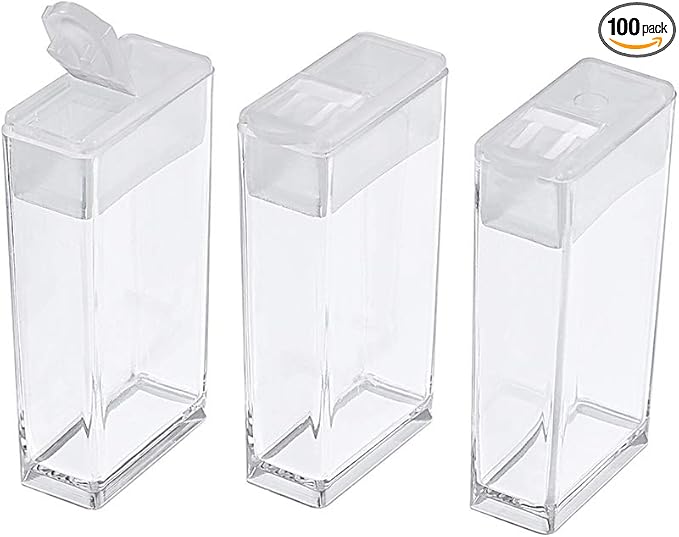 FASHEWELRY 100Pcs Plastic Flip Top Seed Bead Small Storage Containers 2x1 Rectangle Transparent Clear Box Package Candy Favor Empty Box Organizers