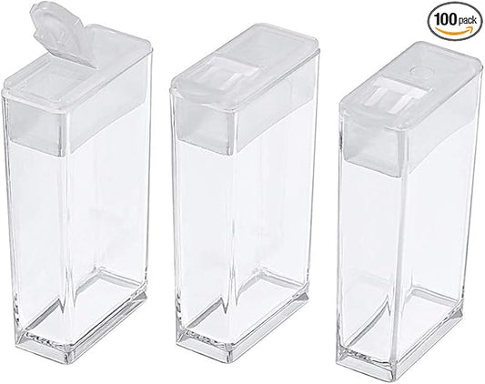 FASHEWELRY 100Pcs Plastic Flip Top Seed Bead Small Storage Containers 2x1 Rectangle Transparent Clear Box Package Candy Favor Empty Box Organizers