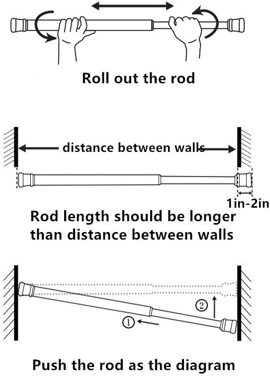 Tension Rods, 21.6-35.4 Inch Adjustable Spring Steel Cupboard Bars, 4 Pack Tension Curtain Rod Shower Rod Extendable Width (Black)