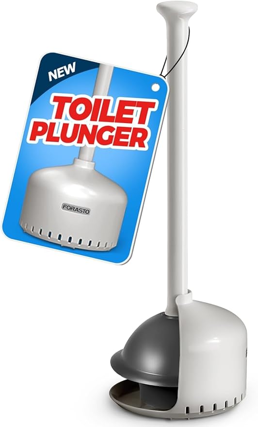 FORASTO Toilet Plunger with Holder,Plungers for Bathroom with Holder,Heavy Duty Plunger with Cover,Bathroom Decor，Bathroom Accessories，Toilet Bowl Cleaners,Cream Gray