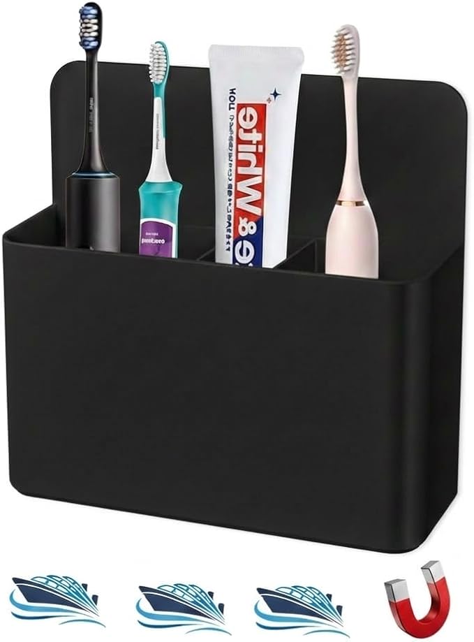 Magnetic Toothbrush Holder for Cruise Essentials 2026, Travel Bathroom Organizer for Stateroom, Cruise Must Haves for Alaska Cruise Essentials (Black)