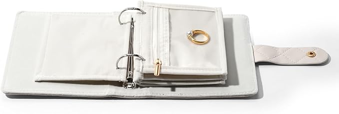 Oirlv Mini Travel Jewelry Organizer Case Portable Jewelry Book with Velvet Pouches for Jewelry Travel Essentials(White)