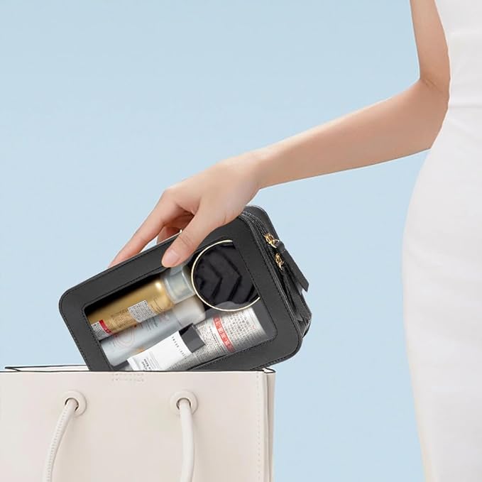 Clear Makeup Bag, Black Travel Makeup Pouch Toiletry Bag for Women Waterproof Small Cosmetic Bag Case Small Make Up Bag with Zipper Car Organizer Car Essentials for Women Men