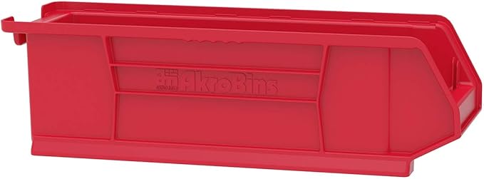 Akro-Mils 30284 Super-Size AkroBins Plastic Storage Bins, Space-Saving Stackable Bins for Garage, Classroom, Warehouse Organization, 24-Inch L x 8-Inch W x 7-Inch H, Red, 4-Pack