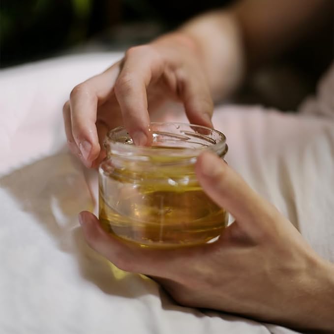 2 oz Small Glass Containers with Lids, Glass Jars with Woodgrain Lids & Inner Liners, Reusable Travel Containers for Creams, Makeup, Lotion, Cosmetic - 3 pack