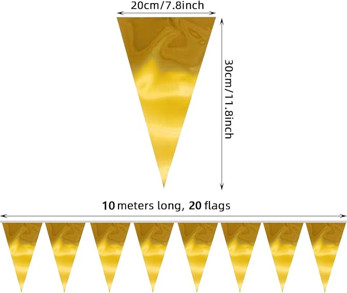 20M/65FT Gold Triangle Pennant Banner Flag Metallic Fabric Bunting Garland for Christmas Graduation Wedding Engagement Anniversary Bachelorette Birthday Bridal Shower Valentine's Hen Party Supplies