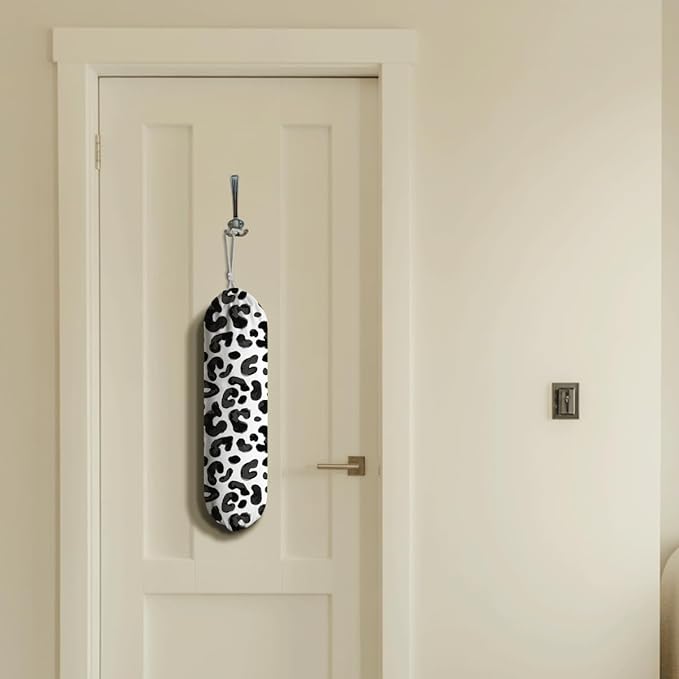 White Leopard Print Plastic Bag Holder, Wall Mount Grocery Bags Organizer, Animal Car Trash Bags, Kitchen Housewarming Gifts for Women Family Friends Grandma Mom, Kitchen Pattern Garbage Bag 60