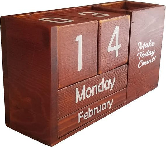STRIVE ZEN Perpetual Wooden Desk Calendar - Timeless Elegance for Daily, Weekly, and Monthly Planning | Solid Pine Wood, Desk Decoration, and Thoughtful Gift with Bonus Happy Birthday Block Included
