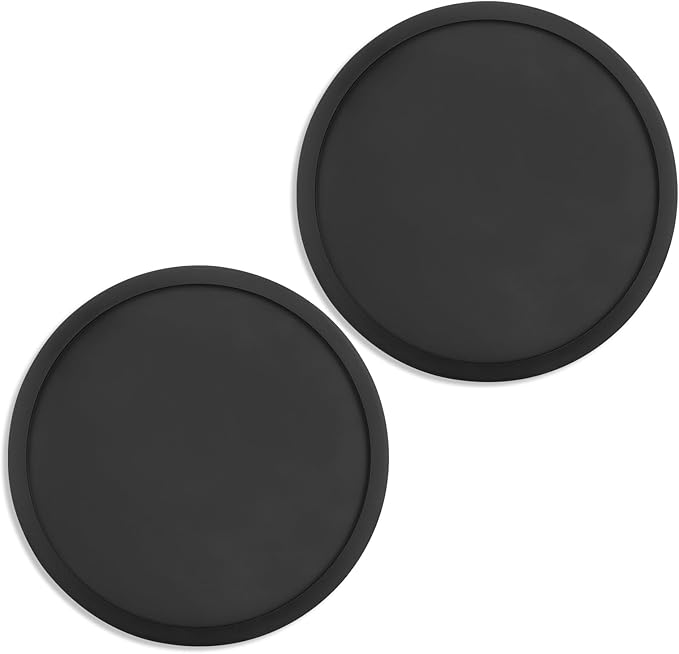 2 Pack Silicone Coasters for Drinks, Round Black Coaster with Deep Tray Grooved Design Cup Mat, Washable Heat Resistant Durable Non-Slip Coasters for Coffee Table Wooden Desk Kitchen Bar