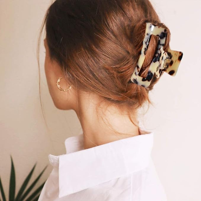 Big Claw Hair Clips 3.3 Inch Tortoise Banana Hair Clips for Women Girls Thin Hair French Design Celluloid Leopard Print Strong Hold Hair Clips for Thick Hair