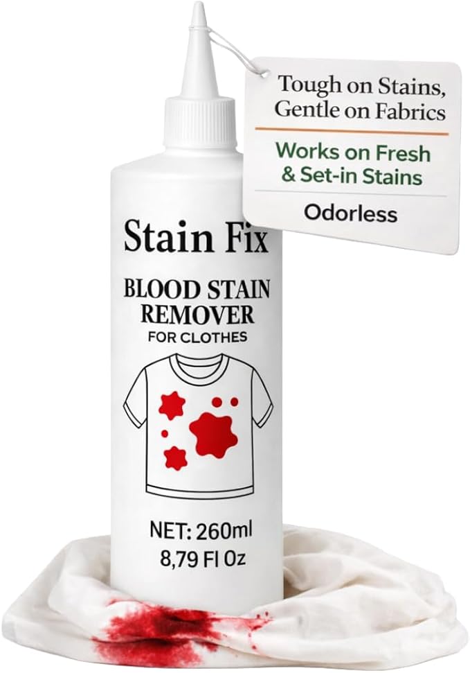 Blood Stain Remover for Clothes (8.79oz) - Removes Blood & Period Stains from Clothes, Mattress & Sheets - Enzyme Formula for Fresh & Dried Stains