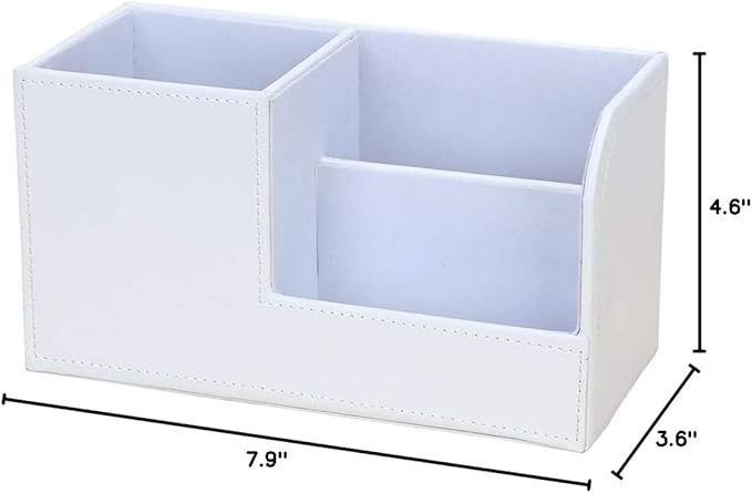 KINGFOM Desk Organizer Office Supplies Caddy Pu Leather Multi-function Storage Box Pen/Pencil,Cell phone, Business Name Cards Remote Control Holder White