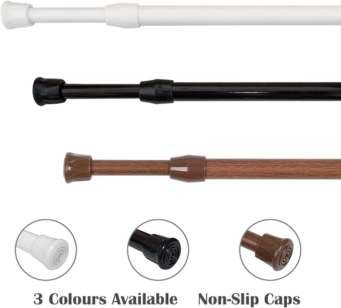 KXLife 6 Pack Spring Tension Curtain Rods for Windows 28 to 48 Inch, Adjustable Expandable Small Curtain Tension Rods No Drill for Kitchen, Bathroom, Doorway, Cupboard(Oak)