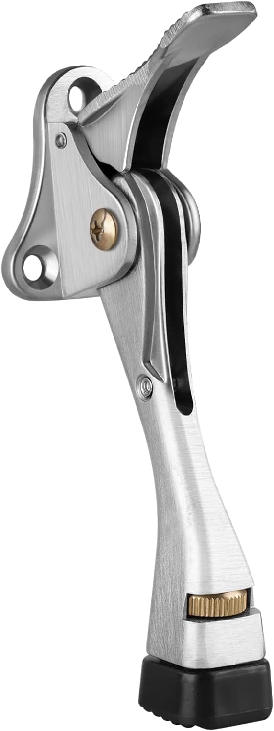 Gotega Door Stopper, 1 Packs Kickdown Door Stop with One Touch Adjustable Height and Rubber Tip 4 Inches, Heavy Duty Door Stops, Door Holder, Bottom of Door - Satin Nickel