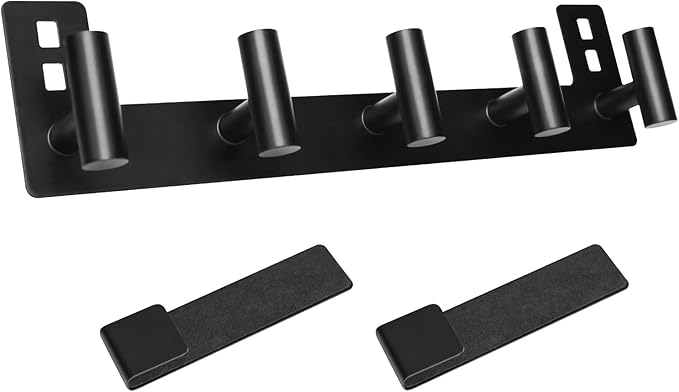 PMMASTO Shower Door Hooks, (7.5 Inch) Extended Towel Hook for Bathroom Frameless Glass Shower Doors, Stainless Steel Heavy Duty Holder for Hanging Robe, Towel (Black 5 T-Hooks-Fits 3/8" Thick Door)