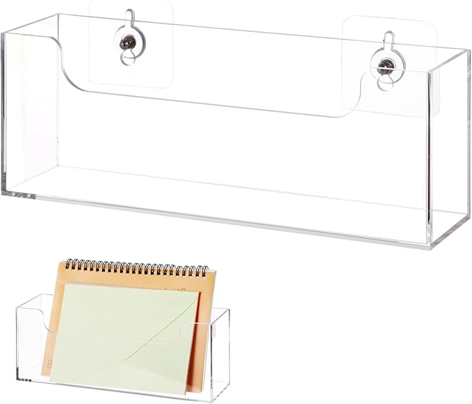 Homaisson Clear Acrylic Mail Holder Box for Desk or Wall Mount, Mail Organizer Countertop, Modern Wall Mounted or Tabletop Mailbox, Letter Storage Organizer Box