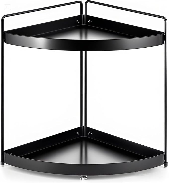 2 Tier Corner Shelf Rack Kitchen Counter Cabinet Bathroom Organizer Makeup Cosmetic countertop Organization and Storage Under Sink Organizers Perfume Trays for Dresser Black