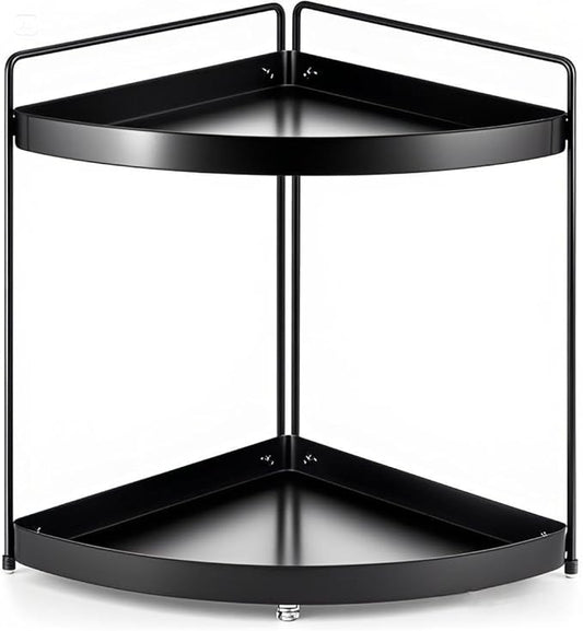 2 Tier Corner Shelf Rack Kitchen Counter Cabinet Bathroom Organizer Makeup Cosmetic countertop Organization and Storage Under Sink Organizers Perfume Trays for Dresser Black