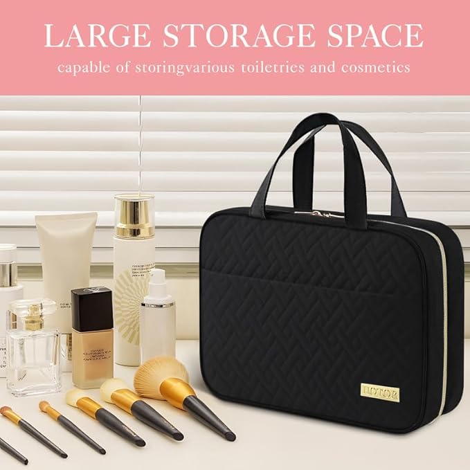 HOTOR Travel Toiletry Bag - Hanging Toiletry Bag for Women & Men, Makeup Bag with Large Compartment, Waterproof for Travel Accessories, Travel Essentials, Large, Black