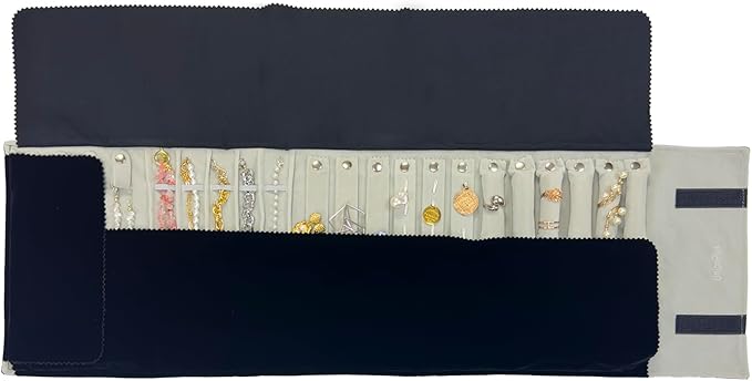 UnionPlus Velvet Travel Jewelry Case Roll Bag for Necklaces Brackets Earrings Rings, Black