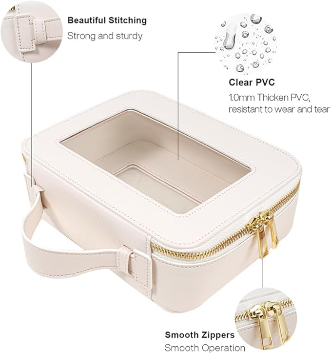 Clear Makeup Bag, TSA Approved Toiletry Bag Travel Makeup Case Clear Cosmetic Travel Bag Small Makeup Pouch Organizer Waterproof Portable Car Essentials for Women