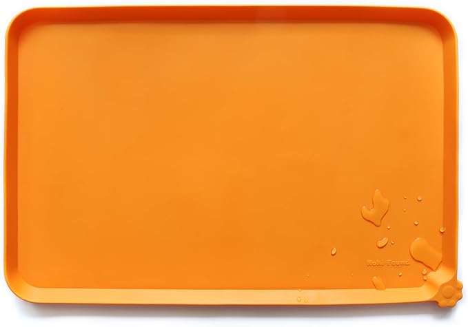 Hoki Found Silicone Non-Slip Pet Feeding Mats - Bowl Placemat - Waterproof Dog Cat Food Mats - Orange