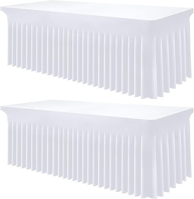 Smiry Spandex Tablecloth 2 Pack, Elastic Fitted Stretch Tablecloth for 5FT Rectangle Tables, Waterproof Washable Table Cover Skirt for Outdoor, Wedding, Banquet & Parties (White, 60Lx30Wx30H Inch)