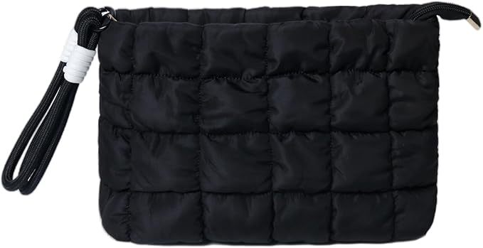 Puffy Quilted Makeup Bag Cosmetic Bag Equipped with a Detachable Handle Cute Zipper Pouch for Storage Clutch for Women(Black)