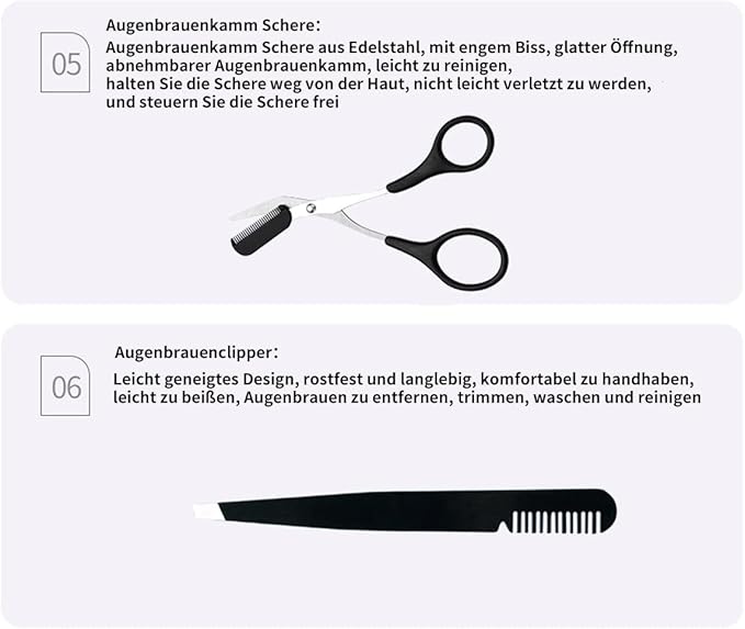 Eyebrow Grooming Kit - The Treatment Kit Includes: Tweezers, Brow Pencil, Comb, Razor, Brush, Scissors for Perfect Eyebrow Care