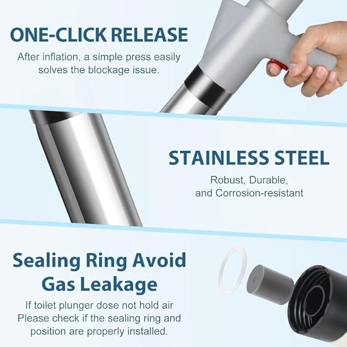Toilet Plunge Blaster, High Pressure Toilet Plunger, High-Pressure Air Drain Blaster Plunge Blaster Multi-Drain Unclogger for Toilets, Bathroom Floor, Drain Sinks and Plumbing Clogs