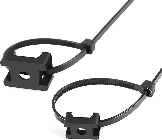XHF 100 Pcs Cable Zip Tie Saddle Type Mounts Base with 100 Pcs 8" Cable Ties and 100 Pcs Tapping Screw, Wire Cable Clips Organizer Holders Clamps Black