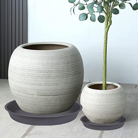 Bleuhome 6 Pack of 12 inch Plant Saucer Gray, Heavy Duty Plastic Plant Saucer 12 inch Round, Durable Plant Tray for Pots, Flower Saucers for Indoors, Plant Trays for Planter 11"/12" (12", Cement Gray)
