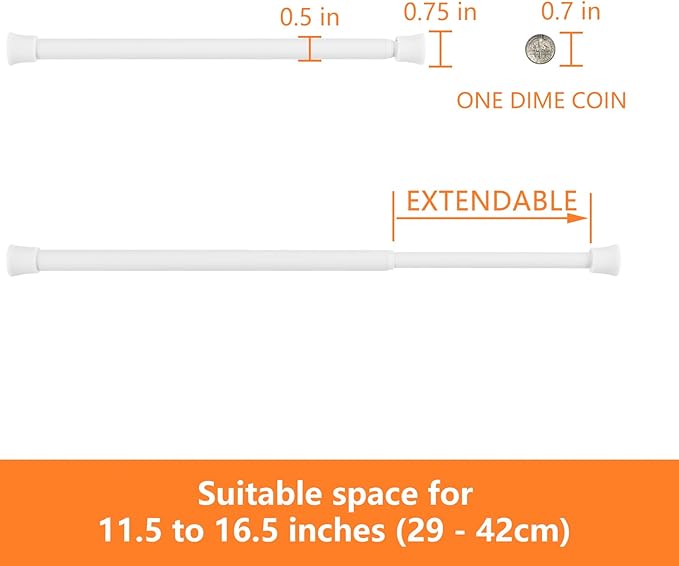 KXLife 6 Pack Small Spring Tension Curtain Rod Adjustable 11.5 to 16.5 Inch, Thin Short Tension Rods No Drill for Window, White