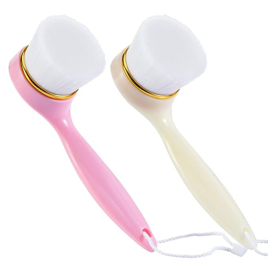 2 Pack Soft Bristle Facial Cleansing Brush for Deep Pore Cleaning, Face Exfoliating Scrub Brush for Face Cleansing Skincare Massaging (Pink and Jade White)