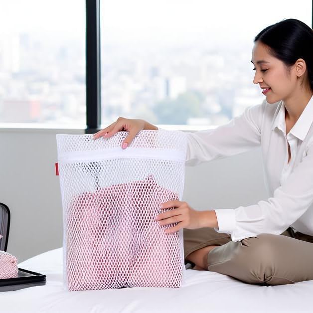 4 Pack Durable Mesh Laundry Bags & Lingerie Bags For Washing Delicates, Sock Shoes &Travel Organizer 16 x 12.5 Inches