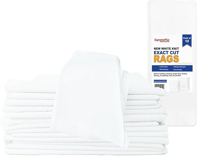 Premium Exact Cut White T-Shirt Cleaning Rags (10 Pieces) - 20"x20" Cotton Rag for Mechanic Shops, Cast Iron, Staining Wood, Painting & Households – Shop Rags Bulk