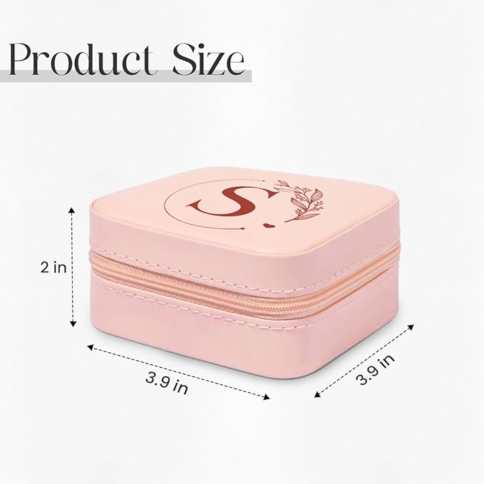 SANDJEST Personalized Jewelry Box, Pink Small Travel Jewelry Box with Initial S, Monogrammed Jewelry Case Organizer for Girls Women Teen, Mini Travel Essentials Gifts for Christmas Birthday