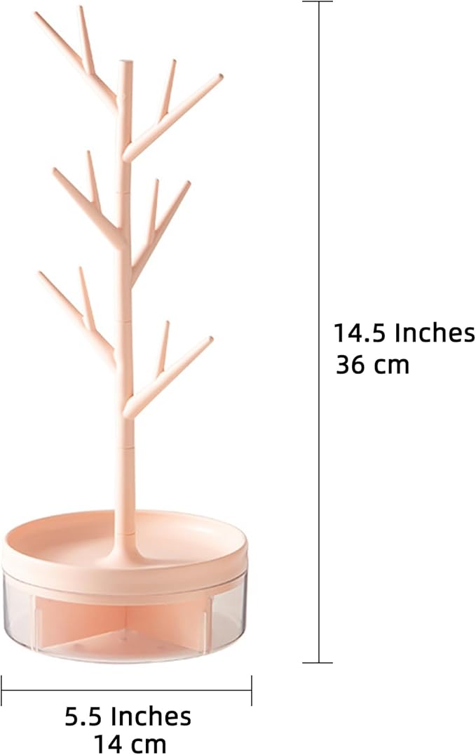 Branch Jewelry Rack With Rotatable Base and Storage Box Tree Tower Rack Hanging Organizer for Ring Earrings Necklace Bracelet,Suitable for living rooms, bathrooms,offices,etc.