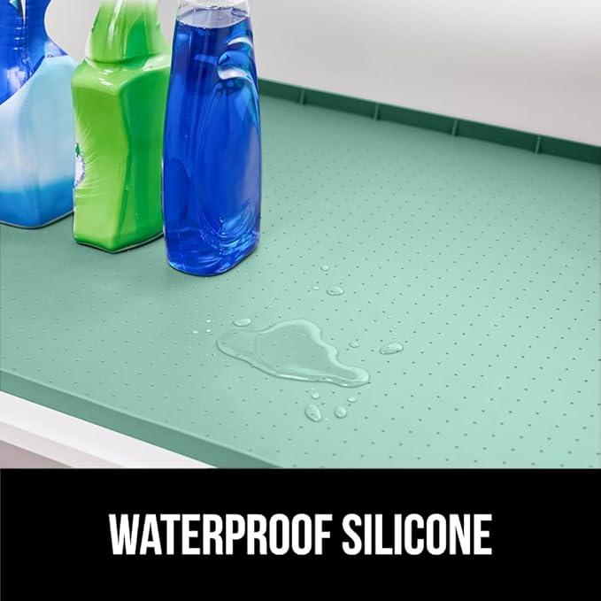 GORILLA GRIP Waterproof Silicone Under Sink Mat with Raised Lip for Kitchen and Bathroom, 31 x 22 in, Cabinet Shelf Liner Stay in Place Mats Dishwasher Safe Drawer Liner, Organizer Tray, Mint