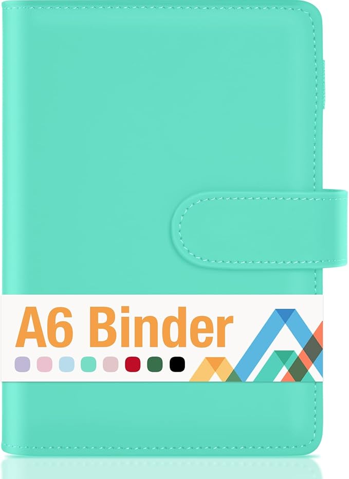 Sooez A6 Notebook Binder, 6 Ring Planner with Stylish Design, Loose Leaf Personal Organizer Binder Cover with Magnetic Buckle Closure, PU Leather Binders for Women with Macaron Colors, 7.48"x5.2"