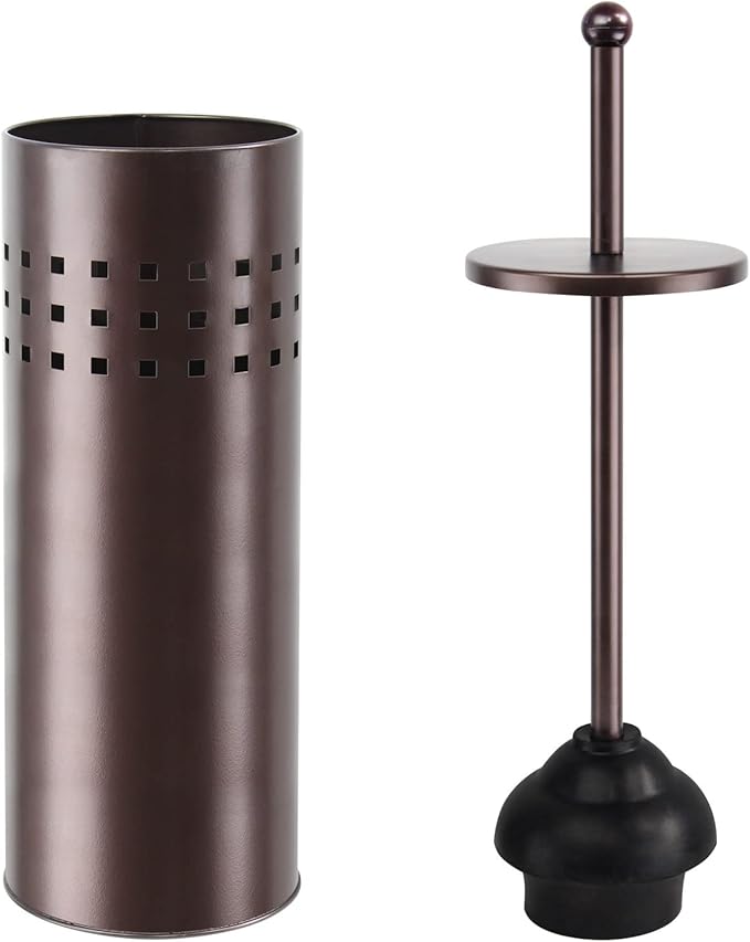 Blue Donuts Toilet Plunger with Holder for Bathroom, Multi Drain Suitable Also for Bathtubs, Quick Dry, Bronze