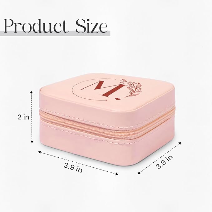 SANDJEST Personalized Jewelry Box, Pink Small Travel Jewelry Box with Initial M, Monogrammed Jewelry Case Organizer for Girls Women Teen, Mini Travel Essentials Gifts for Christmas Birthday
