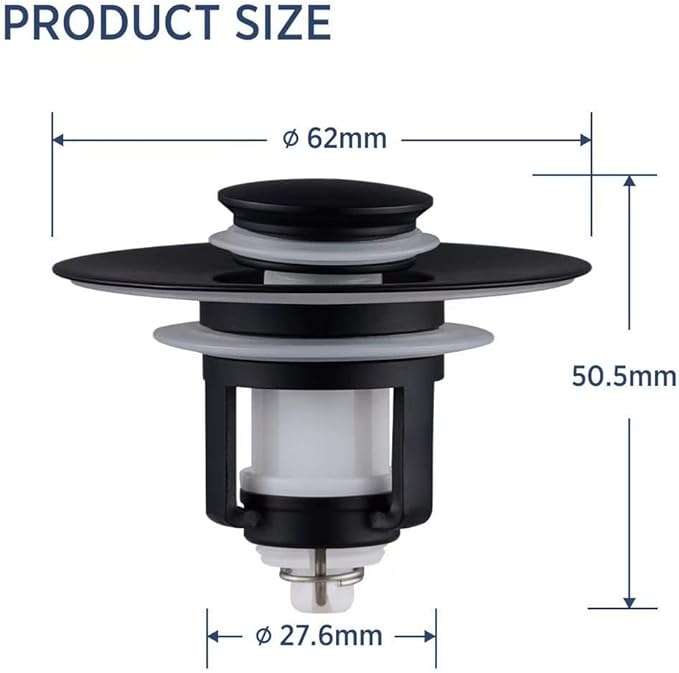 ADKADI Universal 2 in 1Bathroom Sink Stopper, 2 Pack Pop Up Bathroom Sink Drain Strainer for 1.06"-1.65" Basin Drain Holes, Anti Clogging Drain Filter (Matte Black(s)-2p)