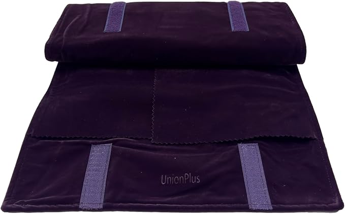 UnionPlus Velvet Travel Jewelry Roll Bag Organizer for Necklace, Elastic Band and Anti-winding, Large, Purple