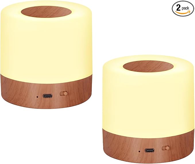 2 Pack LED Touch Bedside Table Lamp,13 RGB Colors & 5 Brightness, USB Rechargeable, Remote Control Dimmable Night Light with RGB Color Changing,Portable Lamp for Baby, Bedroom,Outdoor