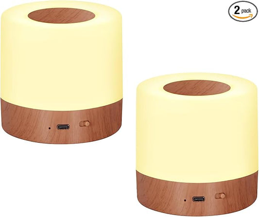 2 Pack LED Touch Bedside Table Lamp,13 RGB Colors & 5 Brightness, USB Rechargeable, Remote Control Dimmable Night Light with RGB Color Changing,Portable Lamp for Baby, Bedroom,Outdoor