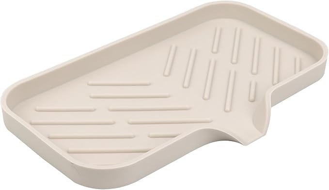 YASMEN Silicone Bathroom Soap Dishes, Sink Sponge Holder for Kitchen, Rubber Soap Dish with Drain, Shower Soap Sponge Tray, Sink or Counter Organizer, for Bar Soap, Bottle, Dish Soap Dispenser-Tapioca