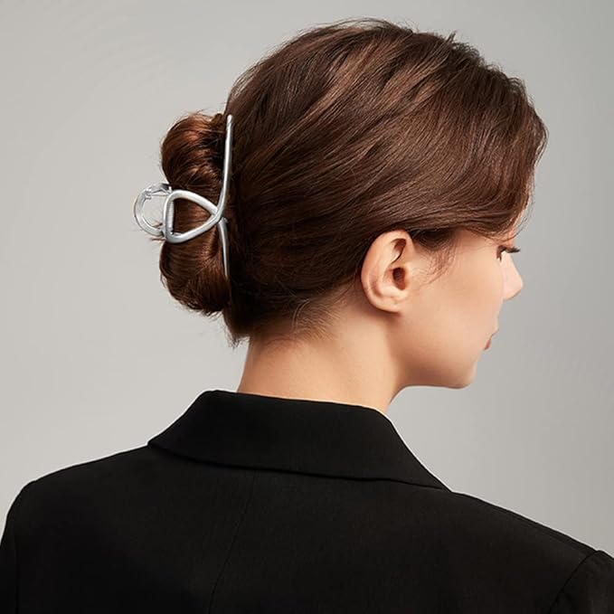 4 Pack Large Metal Hair Clips for Thin to Thick Curly Hair, 4.3 Inch Big Nonslip Silver Color Clamps, Perfect Fashion Jaw Claw Hair Styling Accessories for Women and Girls