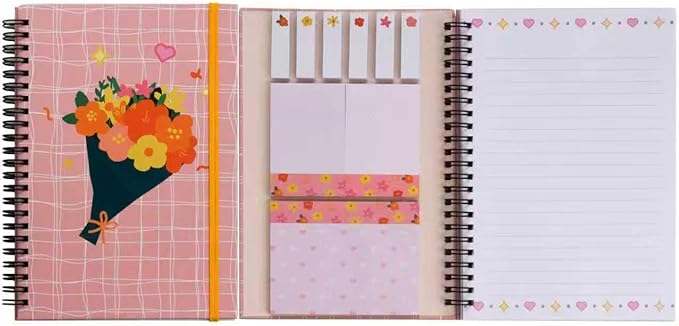 A5 Spiral Sticky Notebook,with 9 pads of decorated sticky notes and a handy notebook,Note Pads Teacher Appreciation Gift Writing Memo Pads School Office Supplies and Daily Life Organization (Bouquet)